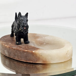 Antique Or Vintage Metal Scottish Terrier Dog On Stone Soap Dish Adorable!